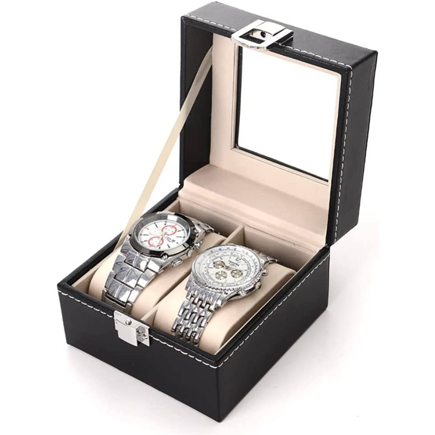 Lowander Horlogebox Horlogedoos Voor Heren & Dames 2 Horloges Zwart