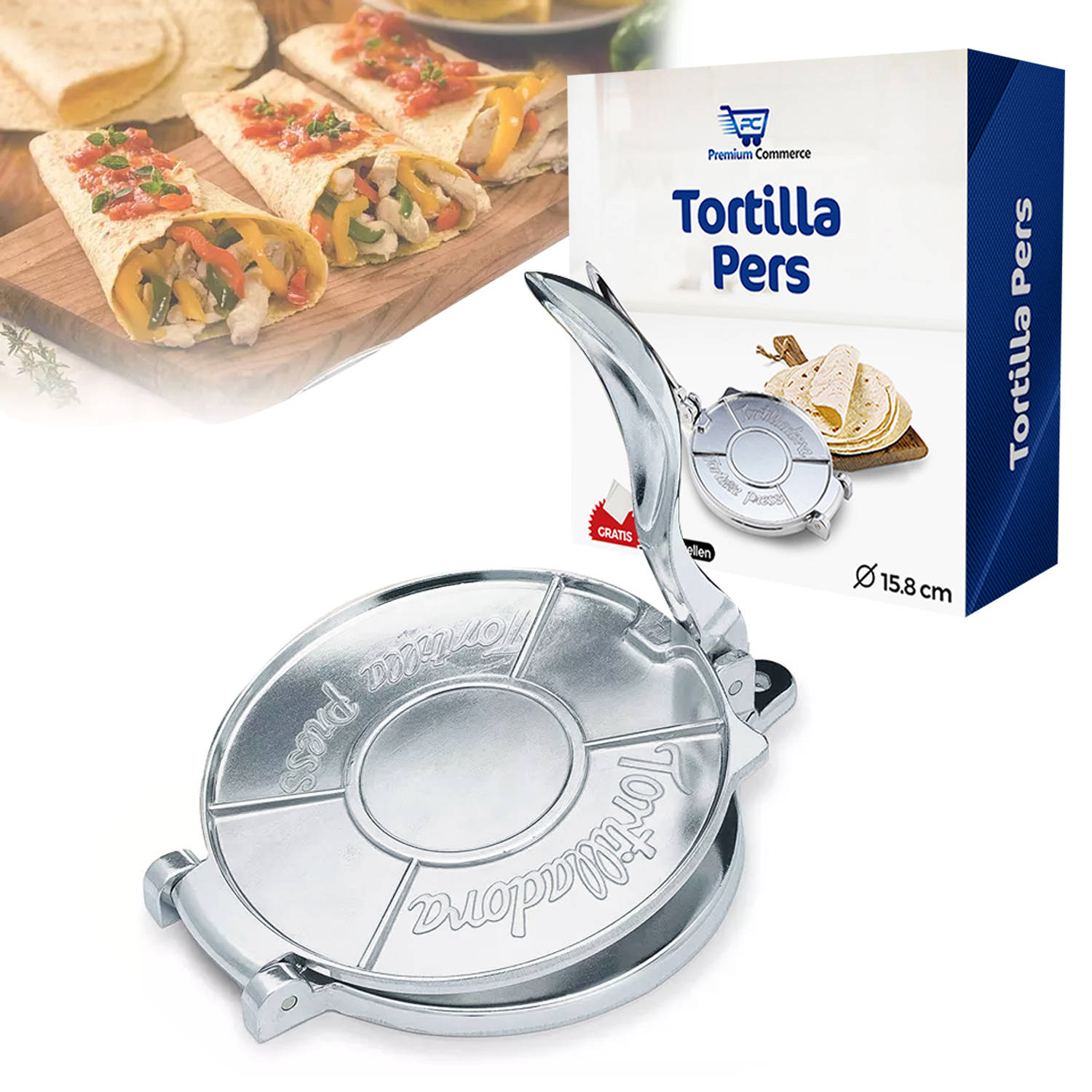 Tortilla Pers Roti Maker Tortilla Press Taco Wrap Incl. 10 Persvellen Ø15.8 Cm