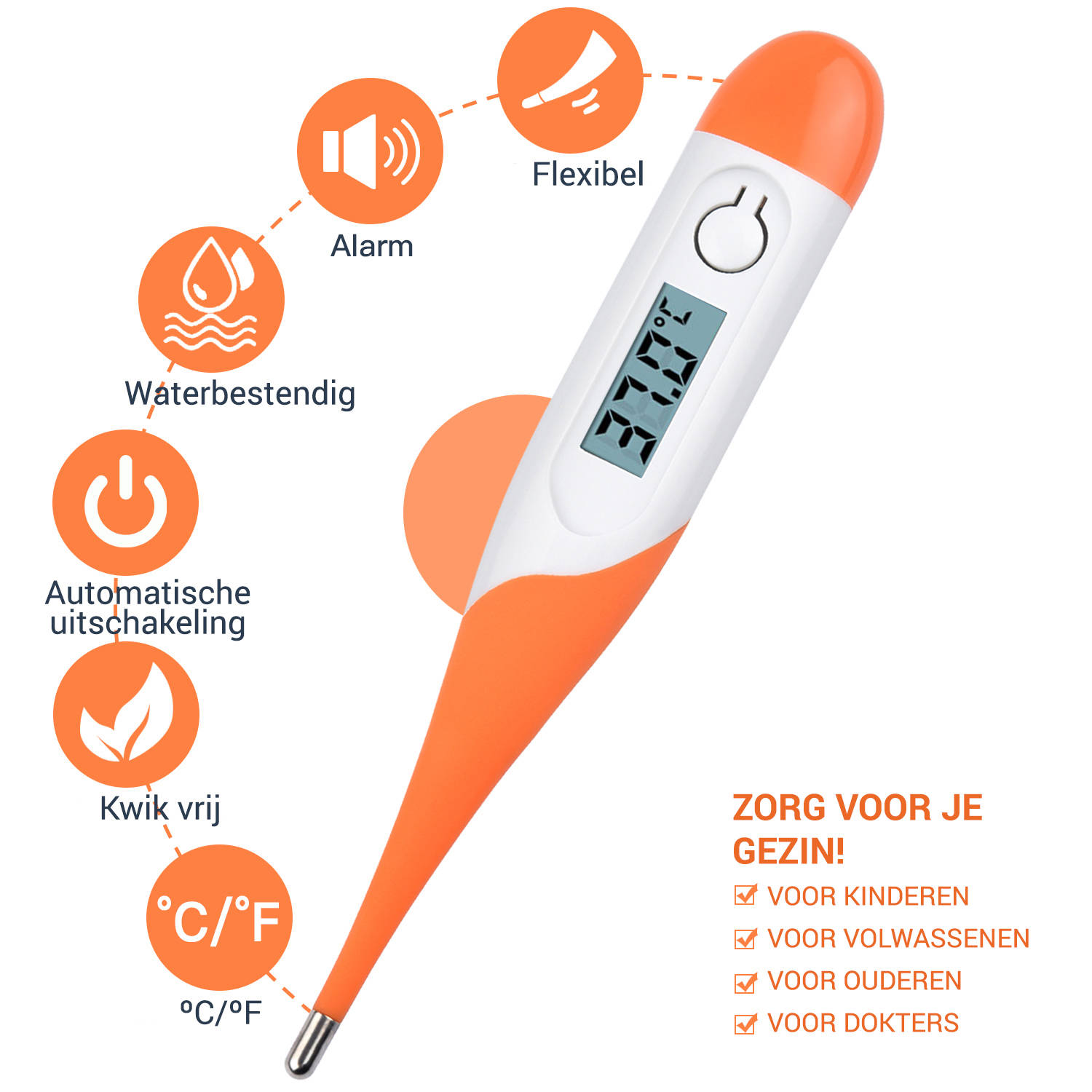 Twinkelen Ontwikkelen Aantrekkingskracht Thermometer lichaam - Koortsthermometer voor volwassenen - Oranje - Incl.  opbergcase en handleiding! | Blokker