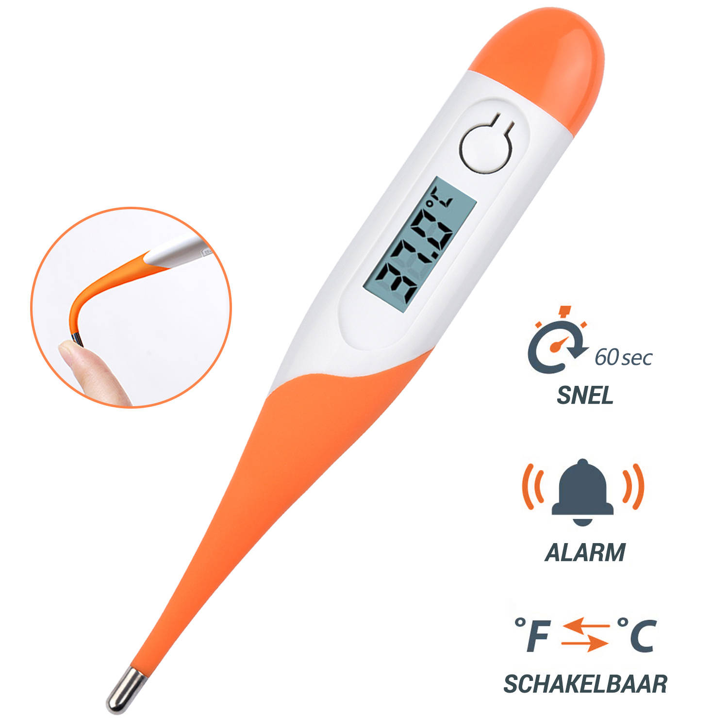 betrouwbaarheid vasteland Postcode Thermometer lichaam - Koortsthermometer voor volwassenen - Oranje - Incl.  opbergcase en handleiding! | Blokker