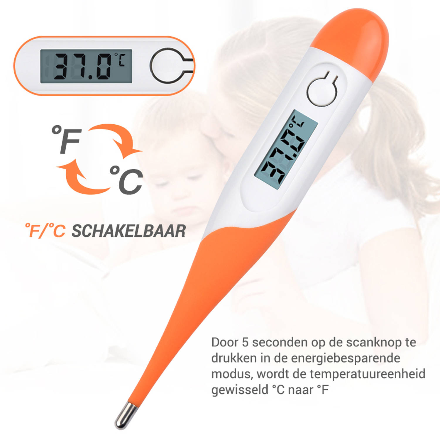 Thermometer lichaam - Koortsthermometer voor volwassenen - Oranje - Incl. opbergcase en | Blokker