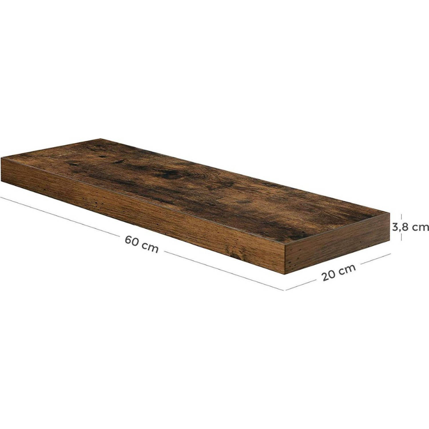 Rustieke Zwevende Wandplank - Boekenplank met Bevestigingsmateriaal - 60 cm Breed 20 cm Diep - | Blokker