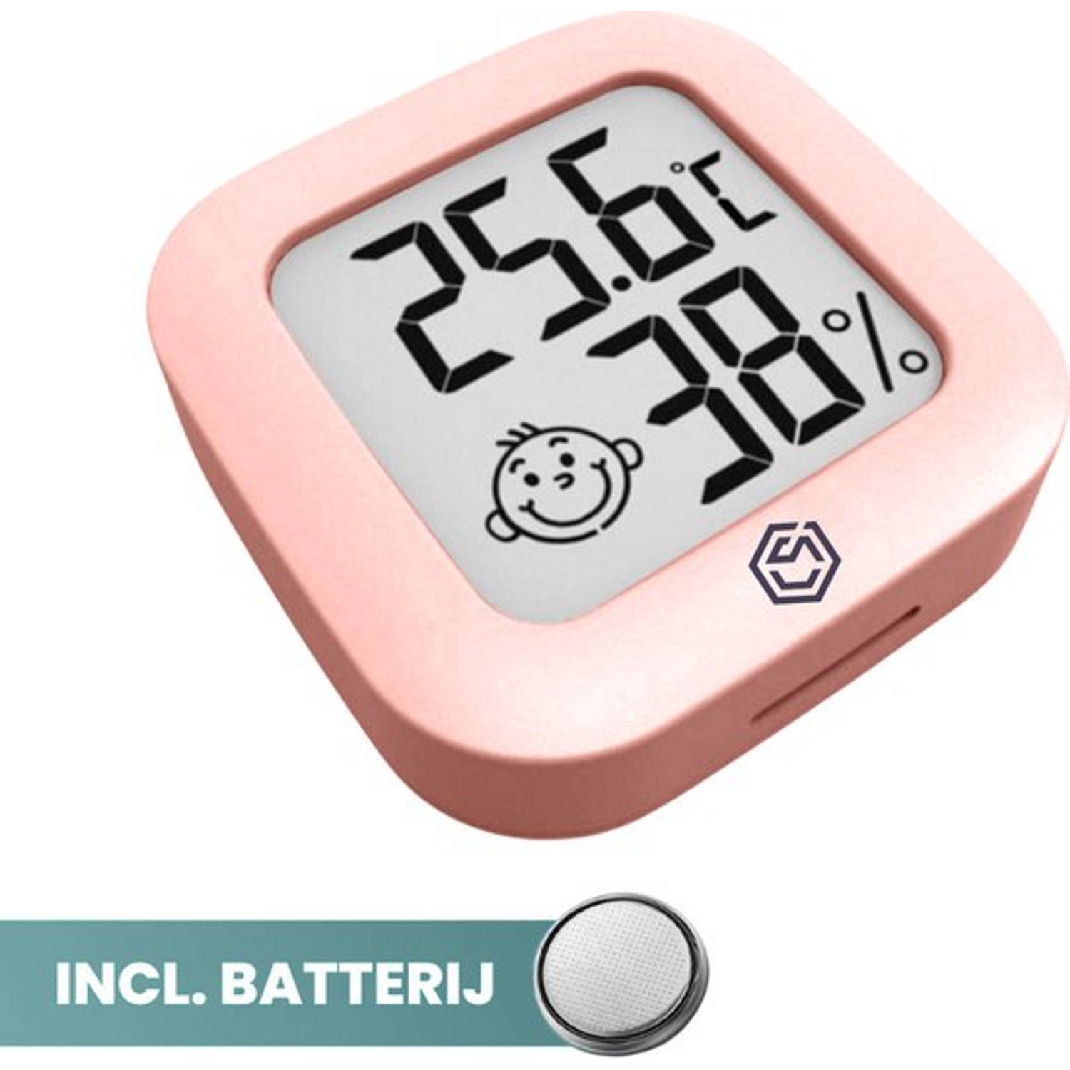 Ease Electronicz Hygrometer Roze Luchtvochtigheidsmeter Thermometer Binnen Incl. Batterij En Plakstr