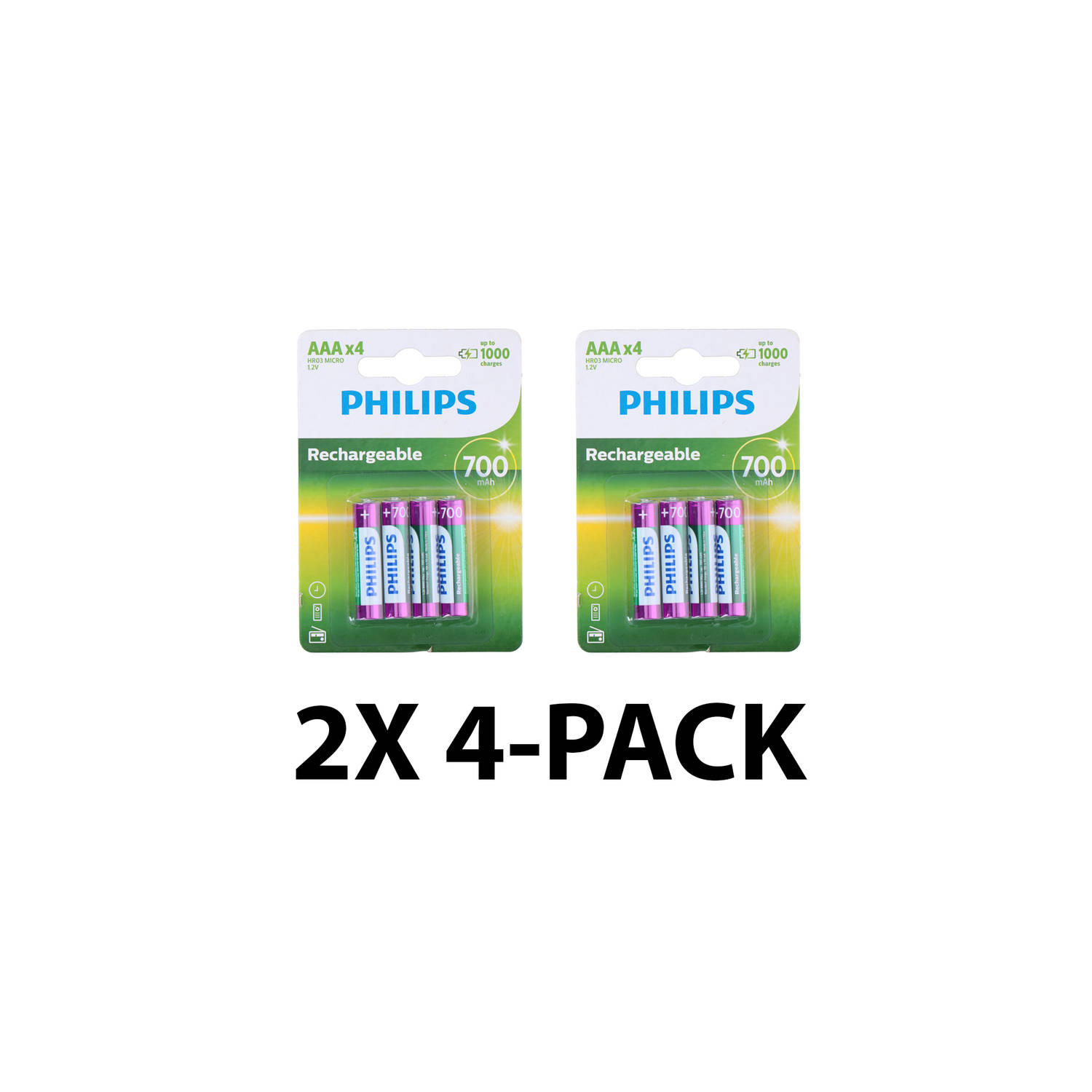 Philips Aaa Oplaadbare Batterijen 700 Mah Nimh-technologie Voordeelverpakking 8 Stuks