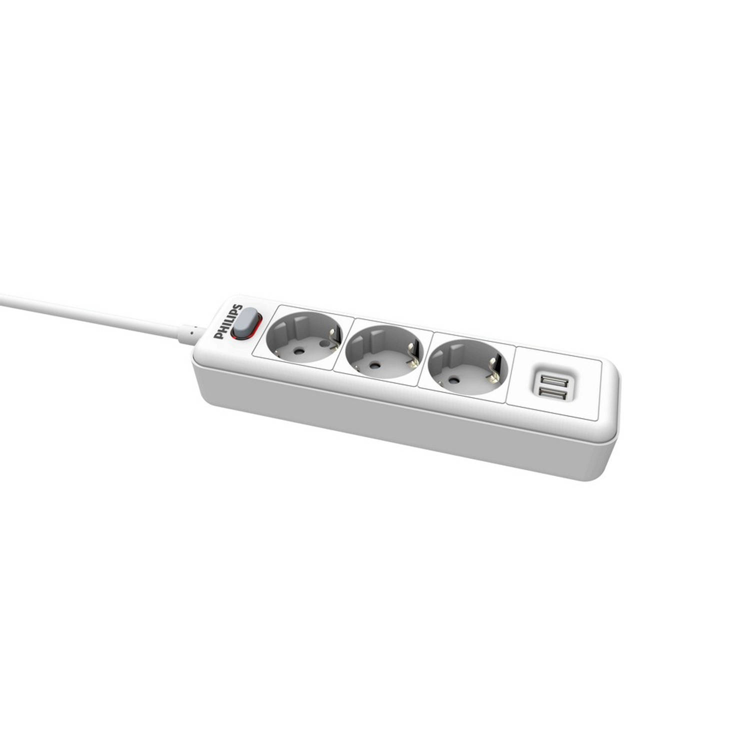 Philips 3-voudige Stekkerdoos - SPN3032WA/10 - 230V - Wit - met USB poorten