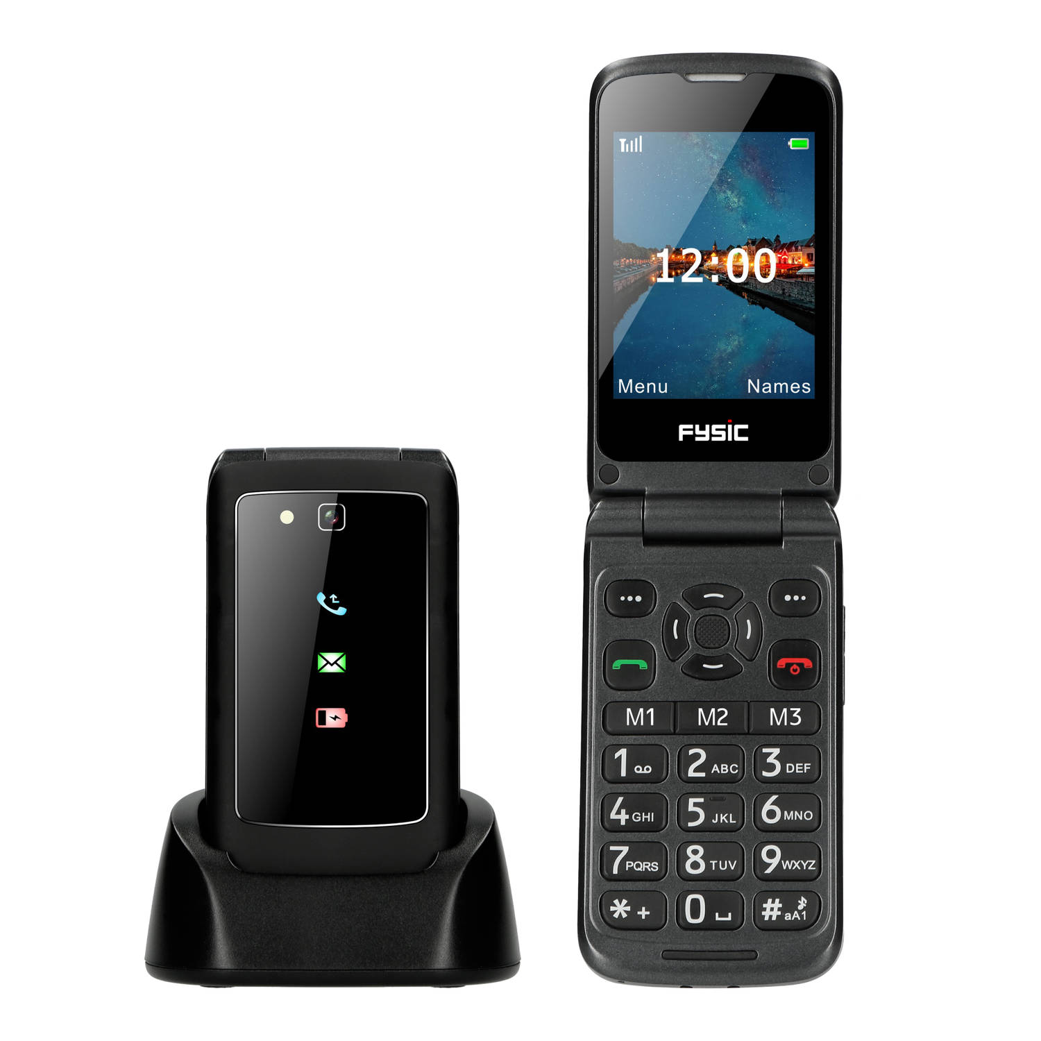 Mobiele Klaptelefoon Voor Senioren Met Sos Paniekknop Fysic F15 Zwart