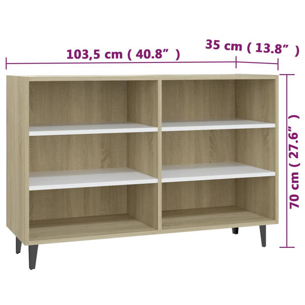 The Living Store Industrieel Dressoir - Sonoma Eiken - 103.5 x 35 x 70 cm - met 6 schappen