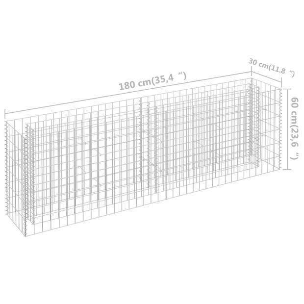 vidaXL Gabion plantenbak verhoogd 180x30x60 cm gegalvaniseerd staal