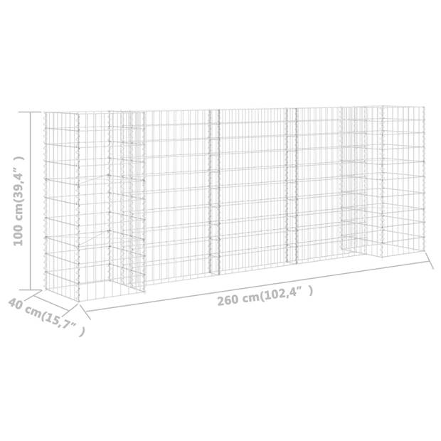 vidaXL Gabion plantenbak H-vormig 260x40x100 cm staaldraad