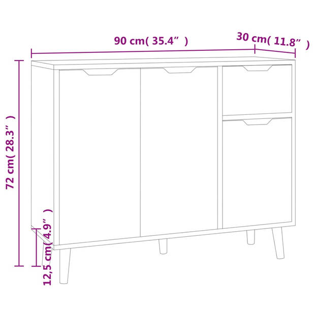 vidaXL Dressoir 90x30x72 cm bewerkt hout wit en sonoma eikenkleurig