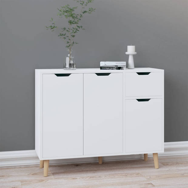 The Living Store Dressoir Bijzetkast - 90x30x72cm - Hoogglans wit - spaanplaat