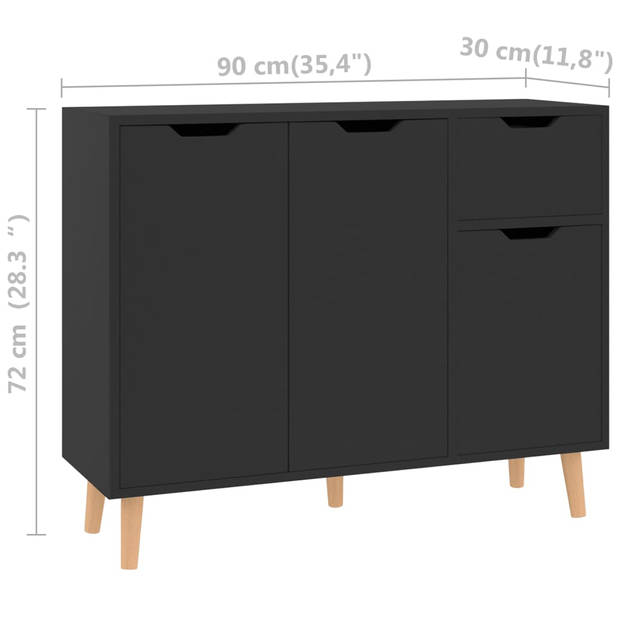 vidaXL Dressoir 90x30x72 cm bewerkt hout hoogglans zwart