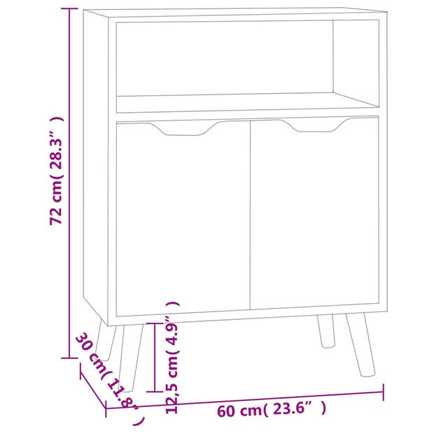 vidaXL Dressoir 60x30x72 cm bewerkt hout wit en sonoma eikenkleurig