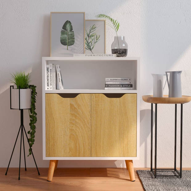 The Living Store Dressoir - Bijzetkast - 60x30x72 cm - wit/sonoma eiken - spaanplaat