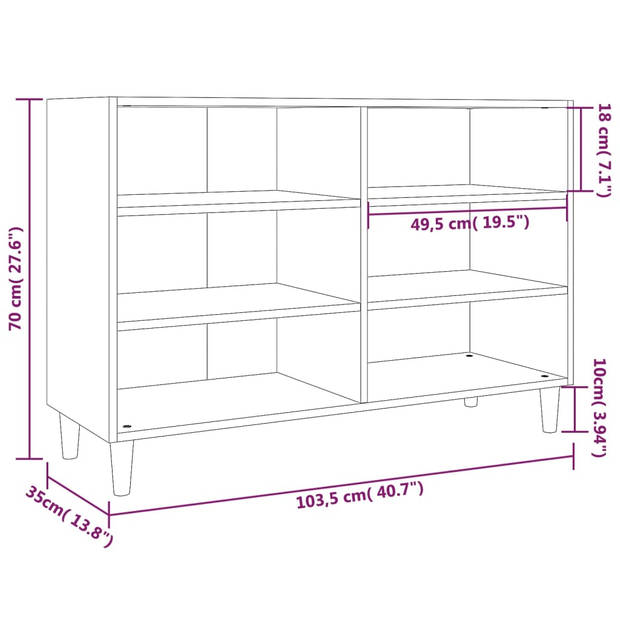 vidaXL Dressoir 103,5x35x70 cm bewerkt hout bruin eikenkleur