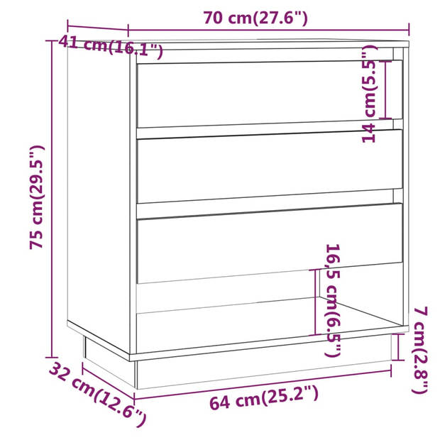 The Living Store Dressoir Minimalistisch Gerookt Eiken - 70 x 41 x 75 cm - 3 Lades - Wandmontage