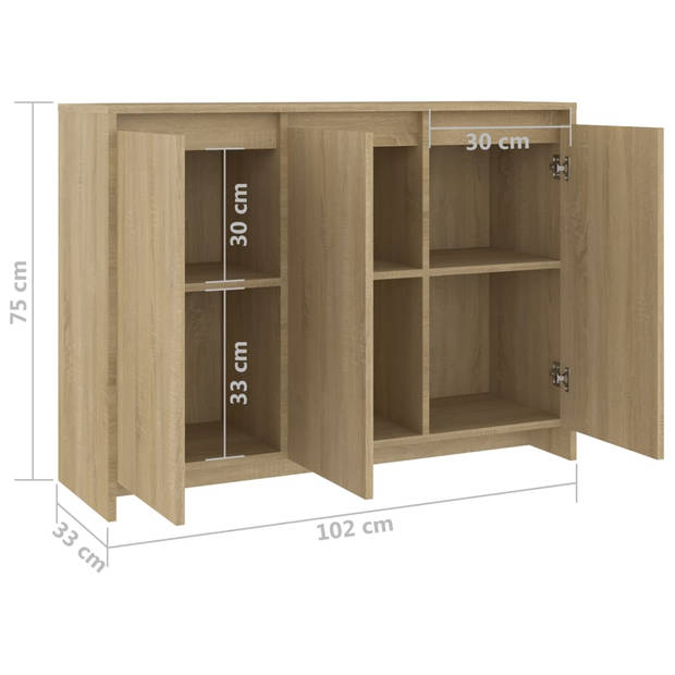 The Living Store Dressoir - Sonoma Eiken - 102 x 33 x 75 cm - 3 Deuren