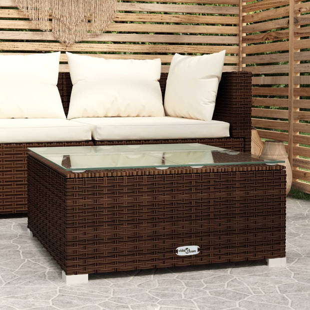 vidaXL Tuintafel 60x60x30 cm poly rattan en glas bruin