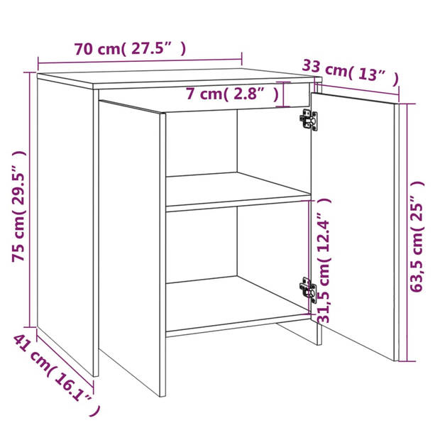 The Living Store Opbergkast - Dressoir met deuren - Sonoma eiken - 70 x 41 x 75 cm - Bewerkt hout