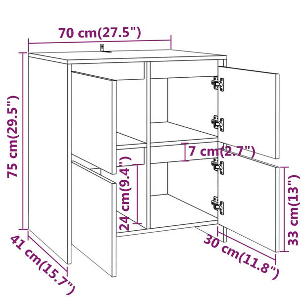 vidaXL Dressoir 70x41x75 cm bewerkt hout wit