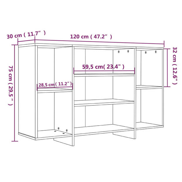 vidaXL Dressoir 120x30x75 cm bewerkt hout grijs sonoma eikenkleurig