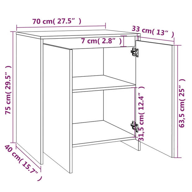 The Living Store Opbergkasten - Bruineiken - Dressoir Met Deuren (70x40x75 cm) en Met Lades (70x41x75 cm)