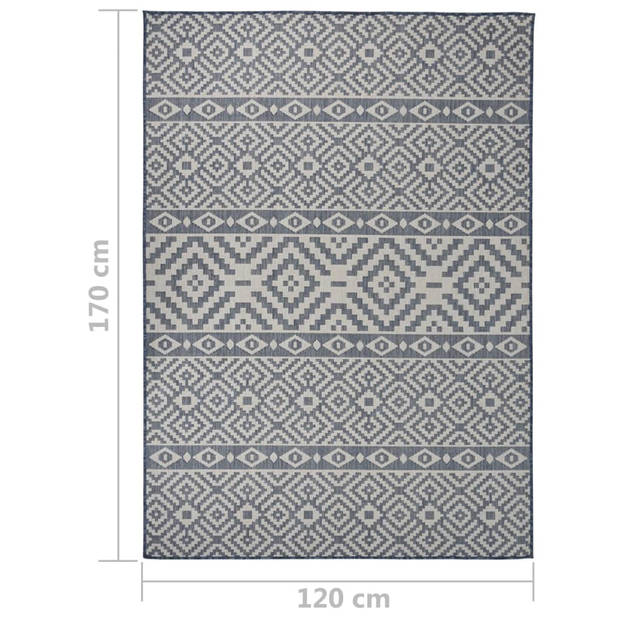 vidaXL Buitenkleed met patroon platgeweven 120x170 cm blauw