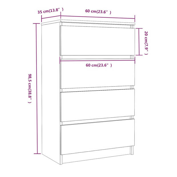 vidaXL Dressoir 60x35x98,5 cm bewerkt hout grijs sonoma eikenkleurig