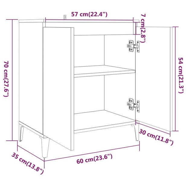 The Living Store Dressoir Vintage Bruineiken - 60 x 35 x 70 cm - Ruime opbergruimte