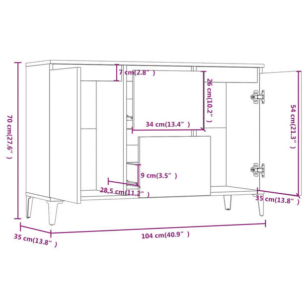 vidaXL Dressoir 104x35x70 cm bewerkt hout bruin eikenkleur