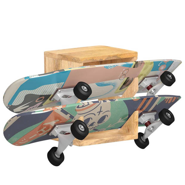 The Living Store Skateboardhouder - Massief mangohout - 25 x 20 x 30 cm - Geschikt voor 2 skateboards