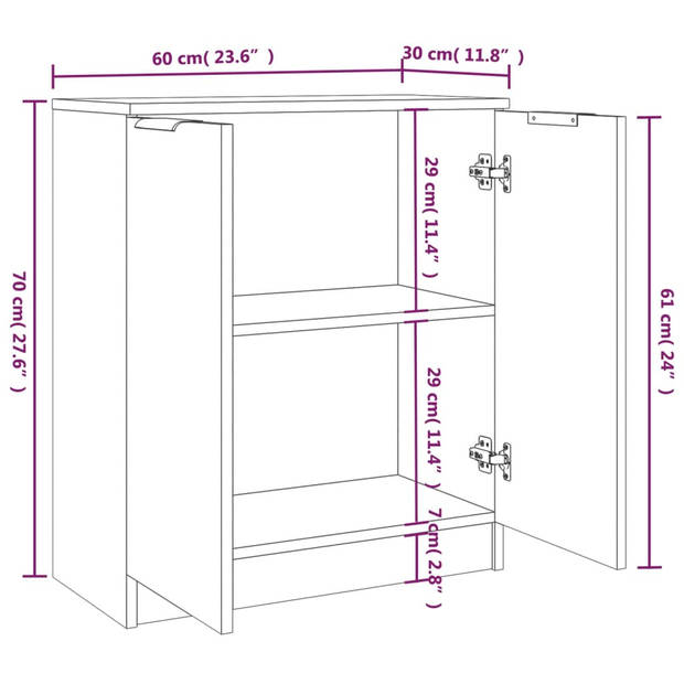 vidaXL Dressoirs 2 st 60x30x70 cm bewerkt hout bruin eikenkleur