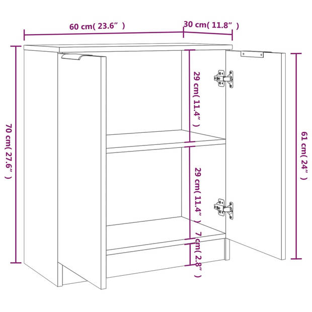 vidaXL Dressoirs 2 st 60x30x70 cm bewerkt hout grijs sonoma eikenkleur