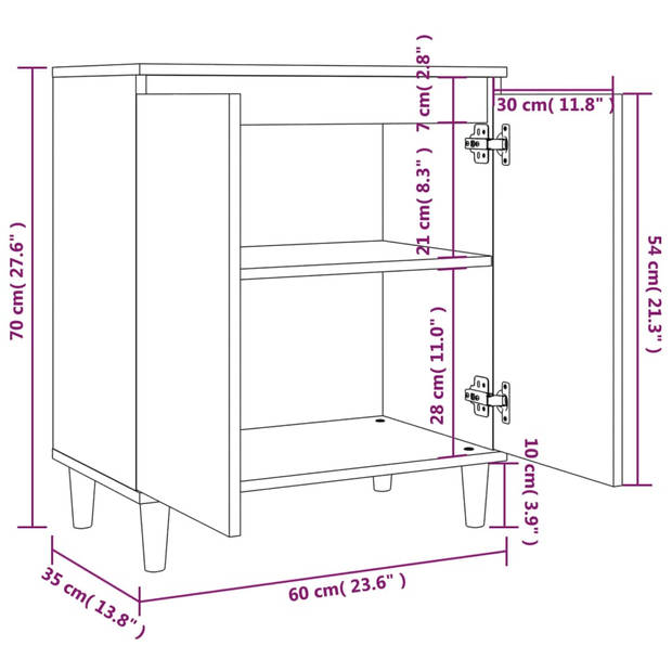 The Living Store Dressoir 60x35x70 cm - Gerookt eiken - Bewerkt hout