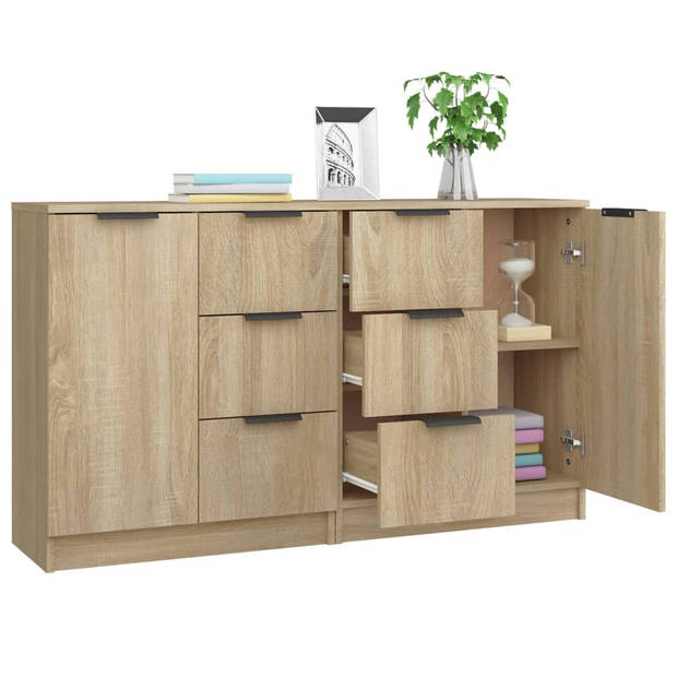 vidaXL Dressoirs 2 st 60x30x70 cm bewerkt hout sonoma eikenkleurig