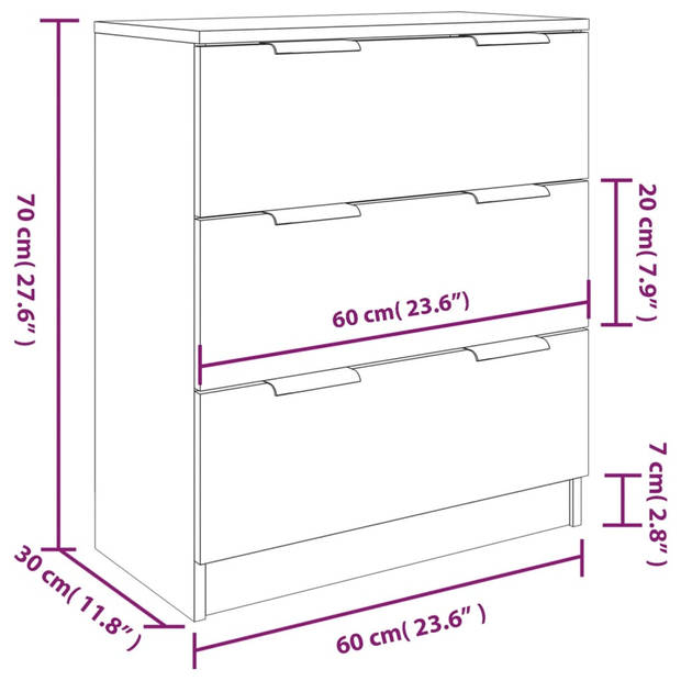 The Living Store Dressoir - Gerookt eiken - Set van 2 stuks + 1 stuks met lades - 60 x 30 x 70 cm - Multifunctioneel