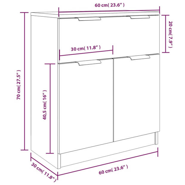 The Living Store Dressoir - Gerookt eiken - Set van 2 stuks + 1 stuks met lades - 60 x 30 x 70 cm - Multifunctioneel