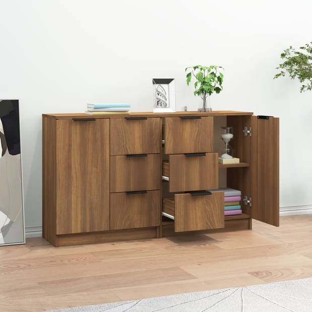 The Living Store Dressoir Brown Oak - Set van 2 - 60x30x70cm (BxDxH)