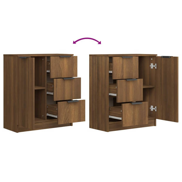 The Living Store Dressoir Brown Oak - Set van 2 - 60x30x70cm (BxDxH)