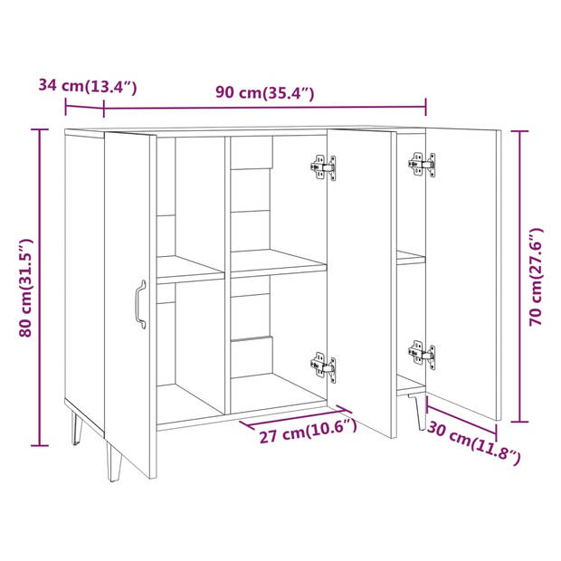 The Living Store Dressoir - Industriële Stijl - Sonoma Eiken - 90 x 34 x 80 cm