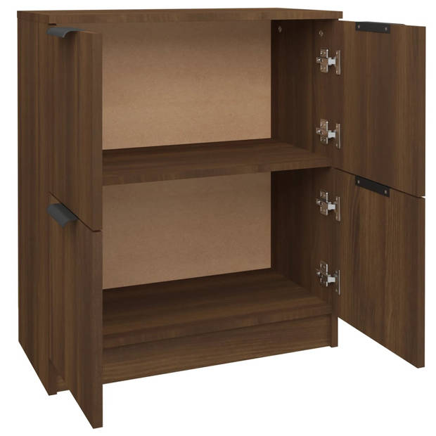 The Living Store Bewerkt Houten Dressoir - Bijzetkast - 60x30x70 cm - Bruineiken - Stevig Blad