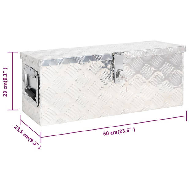 vidaXL Opbergbox 60x23,5x23 cm aluminium zilverkleurig