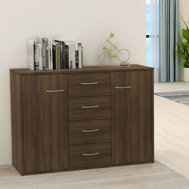 The Living Store Dressoir Bruineiken - 88 x 30 x 65 cm - met 4 lades en 2 deuren