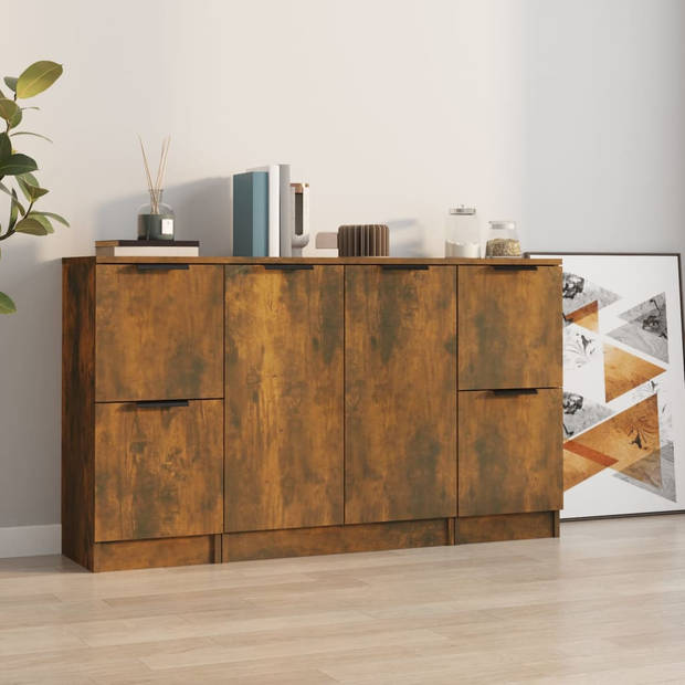 The Living Store Dressoir Smoked Oak Eiken - 70x60x30cm - Opbergruimte - Multifunctioneel - Montagehandleiding