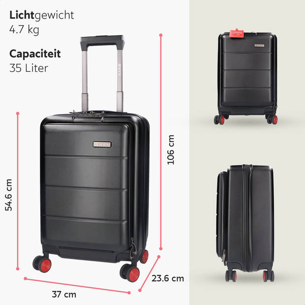 ONYX® Handbagage Koffer 35 L - Spinner wielen - Lichtgewicht Trolley - Dubbel TSA Slot - Handig voorvak - 55 cm - Zwart