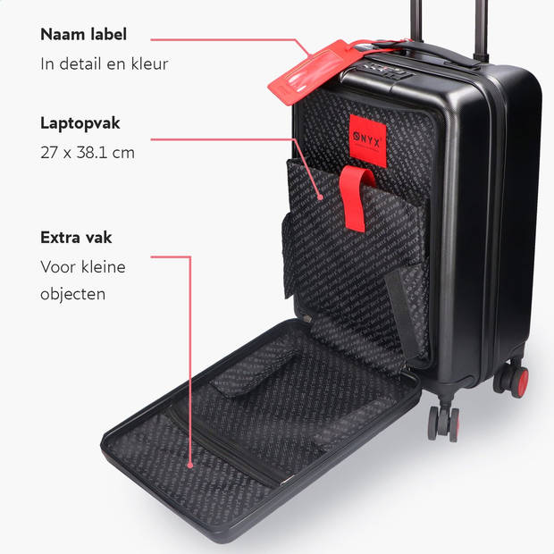 ONYX® Handbagage Koffer 35 L - Spinner wielen - Lichtgewicht Trolley - Dubbel TSA Slot - Handig voorvak - 55 cm - Zwart