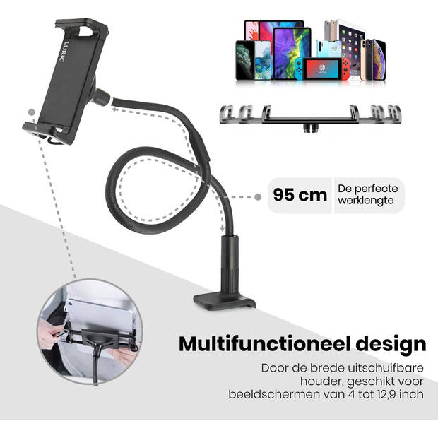 LURK® Tablethouder flexibel en verstelbaar - Telefoonhouder Ergonomisch – 95cm lang – Universeel - Zwart