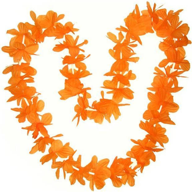 Set van 2x stuks oranje Hawaii bloemen krans slinger - Oranje supporter koningsdag feestartikelen