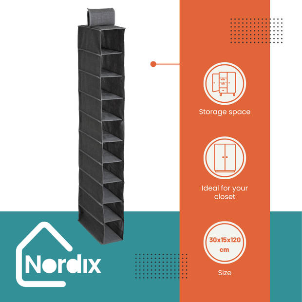 NORDIX Kast Organizer - Hangend - 10 Vakken - Schoenen - Polypropyleen