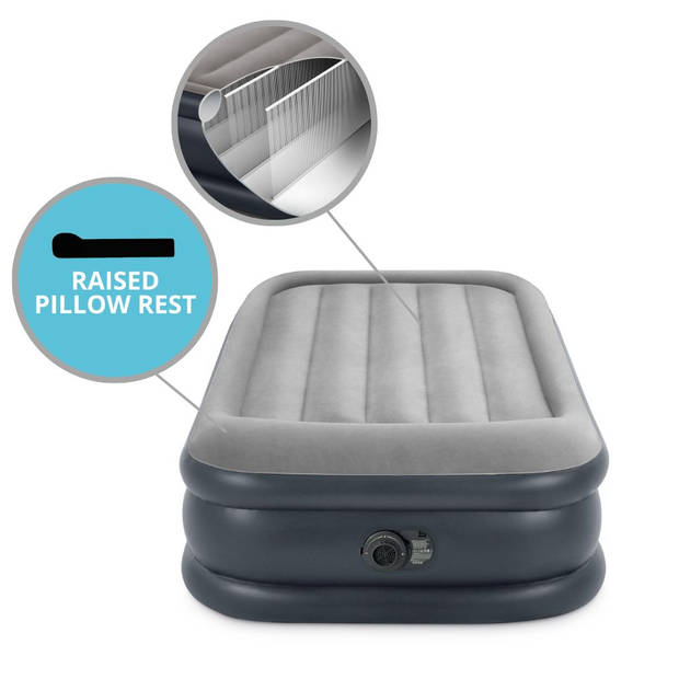 Intex Deluxe Pillow Rest Raised - Luchtbed - 1-Persoons - 99x191x42 cm (BxLxH) - Grijs - Met ingebouwde motorpomp